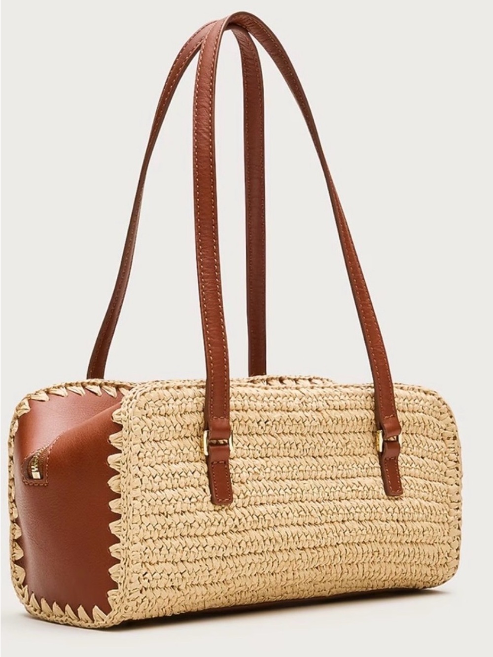 J. Crew Delphine Handknotted Straw Shoulder Bag with Brown Leather Trim